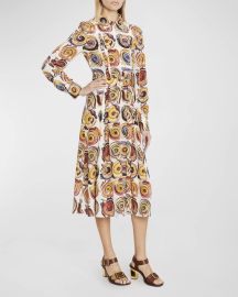 Chloe Spiral Print Long Sleeve Silk Shirtdress at Neiman Marcus