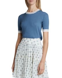 Chloe Superfine Rib-Knit  Eyelet Sweater at Neiman Marcus