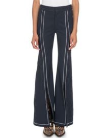 Chloe Topstitched Slit-Front Flared-Leg Stretch-Wool Pants at Neiman Marcus