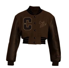 Chocolate Brown Cropped Letterman Jacket CreateOutOfLove at Shop Cool Creative
