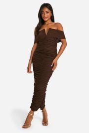 Chocolate Premium Power Mesh Structured Midaxi Dress USA at Boohoo