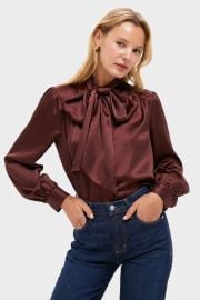 Chocolate Satin Brianna Bow Blouse Tuckernuck at Tuckernuck