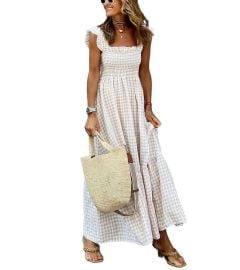 Chouyatou Womenx27s Retro Plaid Smocked Dress Spaghetti Strap Flounce Long DressKhakiXL - Walmartcom at Walmart