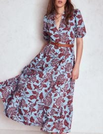 Christabel Cotton Midi Dress-Glacier Blue Ornate Vine Boden USA at Boden