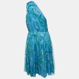 Christian Dior Blue Paisley Printed One Shoulder Mini Dress at eBay