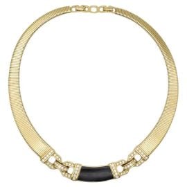 Christian Dior Vintage Rare Black Gold Crystal Ribbed Interlocked Omega Necklace For Sale at 1stDibs at 1st Dibs