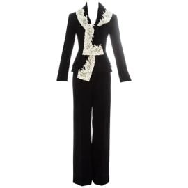 Christian Dior black pinstripe wool suit edged in white Calais lace fw 1998 at 1stDibs at 1st Dibs