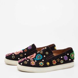 Christian Louboutin Black Embellished Suede Boat Candy Skate Slip On Sneakers Size 38 Christian Louboutin The Luxury Closet at The Luxury Closet