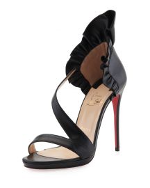 Christian Louboutin Col Ankle Ruffle Red Sole Sandal  Black   Neiman at Neiman Marcus