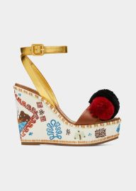 Christian Louboutin Cycladissimo Embroidered Cotton Wedge Sandals - at Bergdorf Goodman