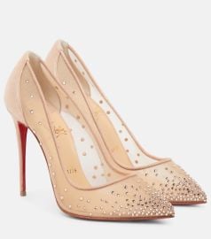 Christian Louboutin Follies 100MM Mesh Strass Pumps in Beige at Mytheresa