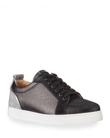 Christian Louboutin Men  x27 s Louis Junior Orlato Mix-Media Low-Top Sneakers at Neiman Marcus