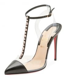 Christian Louboutin Nosy Spiked T-Strap Red Sole Pump   Neiman at Neiman Marcus