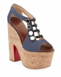 Christian Louboutin Ordonanette 160 Denim Platform Red Sole Sandals at Neiman Marcus