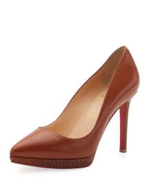 Christian Louboutin Pigalle Plato Napa 100mm Red Sole Pump Brown at Neiman Marcus