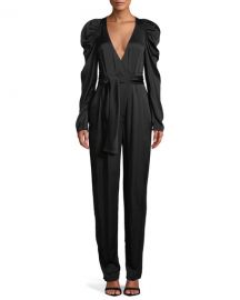 Christian Puff-Sleeve Belted Jumpsuit at Neiman Marcus