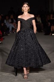 Christian Siriano Draped Off The Shoulder Shimmer Houndstooth Tea Length Dress at Christian Siriano