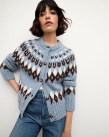 Christina Fairisle Cardigan in Smoke Blue Multi at Veronica Beard