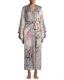 Christine Designs Nightingale Long Floral-Print Silk Robe at Neiman Marcus