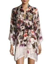 Christine Designs Silk Short Robe in Botanica Print at Neiman Marcus