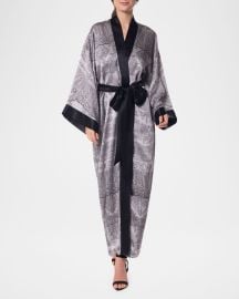 Christine Lingerie Bardot Lace-Print Silk Robe at Neiman Marcus