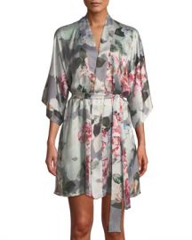 Christine Lingerie Jolie Floral-Print Silk Short Robe at Neiman Marcus