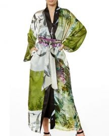 Christine Lingerie Peacock Gatsby Long Silk Robe at Neiman Marcus