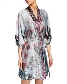 Christine Lingerie Solitude Floral-Print Silk Short Robe at Neiman Marcus