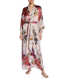 Christine LingerieCamille Floral-Print Long Silk Robe at Neiman Marcus