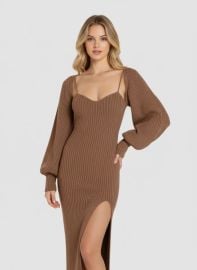 Christmas Fall Dresses Winter Dress Christmas Valentine Tweed Knit Solid Cami Split Midi Dress & Shrug For Work Holiday at Cider