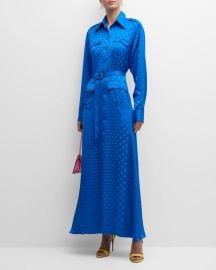 Christopher John Rogers Belted polka dot satin jacquard maxi shirt dress at Neiman Marcus