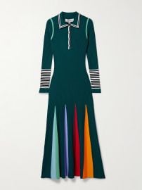 Christopher John Rogers Godet striped ribbed merino wool polo maxi dress at Net a Porter
