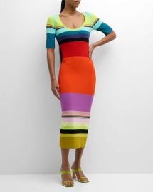 Christopher John Rogers Striped Elbow Sleeve Knit Midi Dress at Neiman Marcus