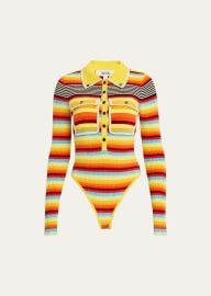 Christopher John Rogers Striped Rib Polo Bodysuit at Bergdorf Goodman