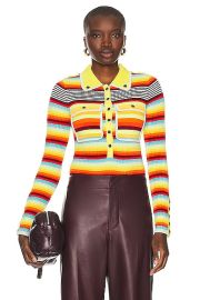 Christopher John Rogers Striped Ribbed Polo Bodysuit in Multicolor FWRD at FWRD