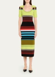 Christopher John Rogers Striped Short Sleeve Midi Dress at Bergdorf Goodman