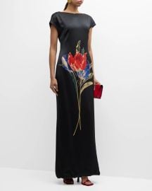 Christopher John Rogers Tulip Print Silk Shift Gown at Neiman Marcus