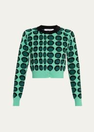 Christopher John Rogers Wiggle Dot Jacquard Cropped Knit Cardigan at Bergdorf Goodman