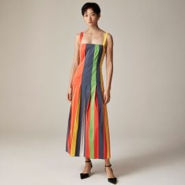Christopher John Rogers x J Crew Pleated dress in striped stretch taffeta at J. Crew