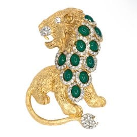 Chrysoprase Green Lion Pin at Kenneth Jay Lane