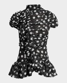 Chuchu Polka-Dot Sheer Ruffle Blouse at Neiman Marcus