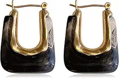 Chunky Clear Earrings Resin Earrings Retro U Shaped Hoop Earrings Huggie Earrings for Women Minimalist Square Earrings Gift For Women at Amazon