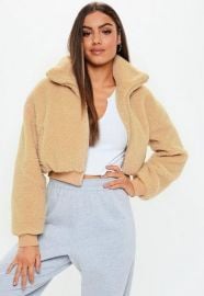 Chunky Crop Zip Through Teddy Jacket by Missguided at Missguided