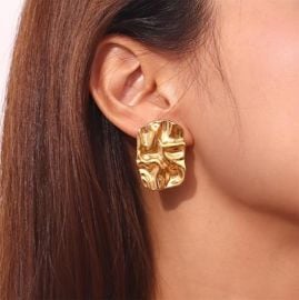 Chunky Irregular Hammered Stud Earrings for Women 18k Gold/Sliver Plated Geometric Rectangle Statement Earrings Trendy at Amazon