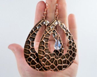 Chunky Open Teardrop Antique Copper Earrings at Etsy