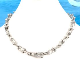 Chunky Silver Equestrian U Link Chain Pave Station Necklace - at Etsy