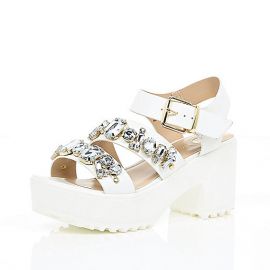 Chunky gem embellished sandals at River Island