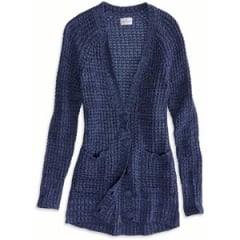 Chunky waffle knit cardigan in blue at American Eagle