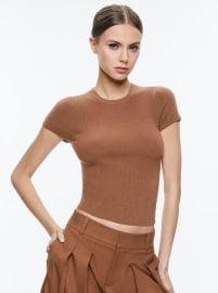 Ciara Short Sleeve Pullover In Camel Alice Olivia at Alice + Olivia