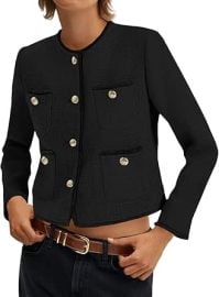 Cicy Bell Tweed Blazers for Women 2025 Collarless Button Down Womens Cropped Jackets at Amazon